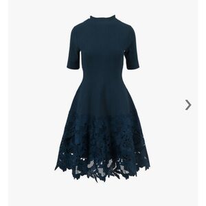 Vintage Lela Rose Midnight Blue Lace royal elegant Midi Dress